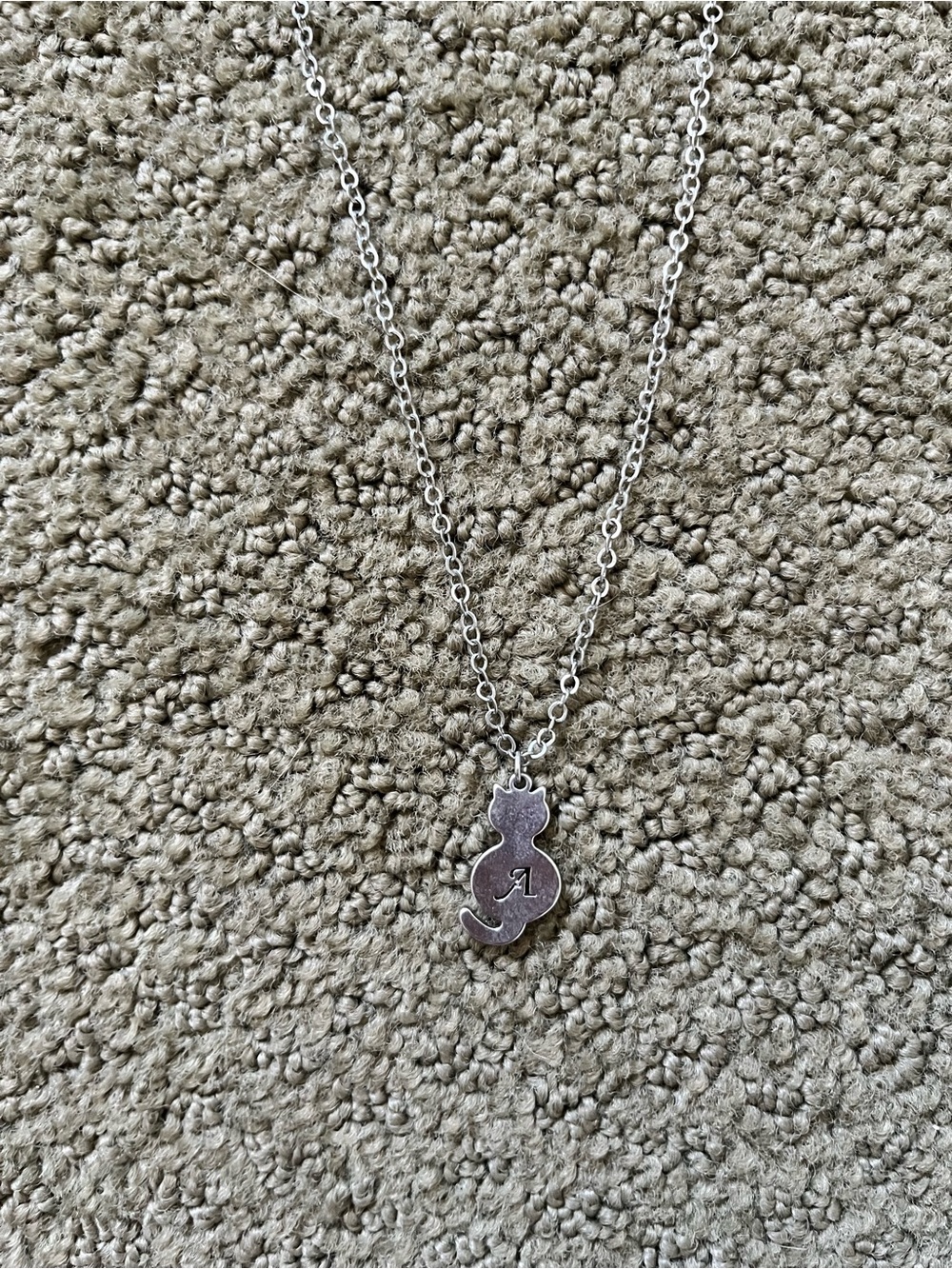 Silver cat necklace w/ A initial